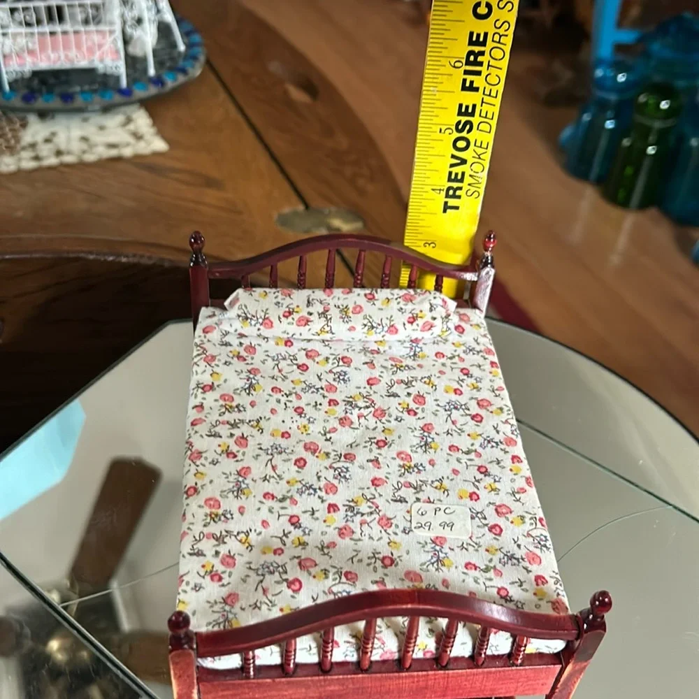 Vintage Cherry Wood Dollhouse Bed